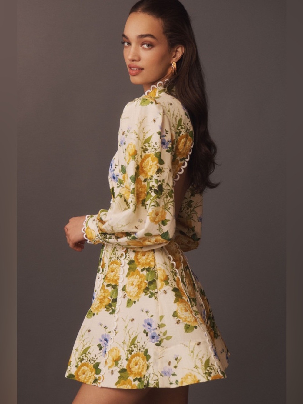 Anthropologie BHLDN Kali Long Sleeve Linen Fit & Flare Dress - Picture 4 of 4